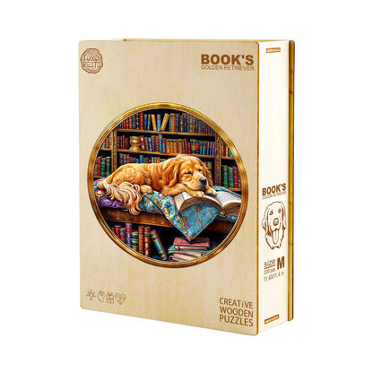 Whimsical Wooden Jigsaw Puzzle - book¡¯s Golden Retriever - pickApuzzle