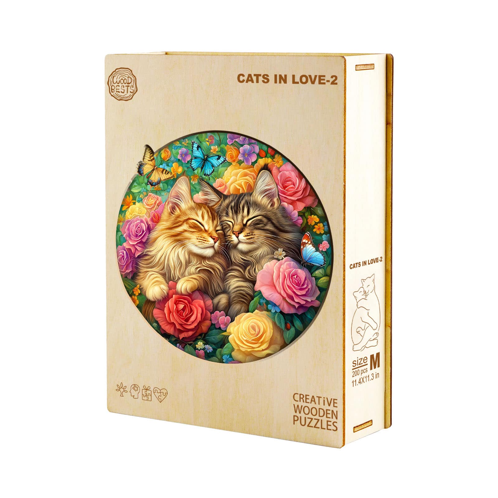 Whimsical Wooden Jigsaw Puzzle - Cats in love - 2 - pickApuzzle