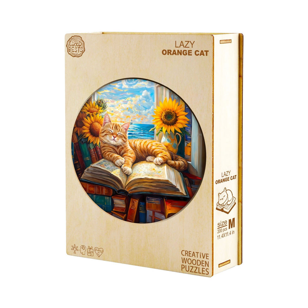 Whimsical Wooden Jigsaw Puzzle - Lazy orange cat - pickApuzzle