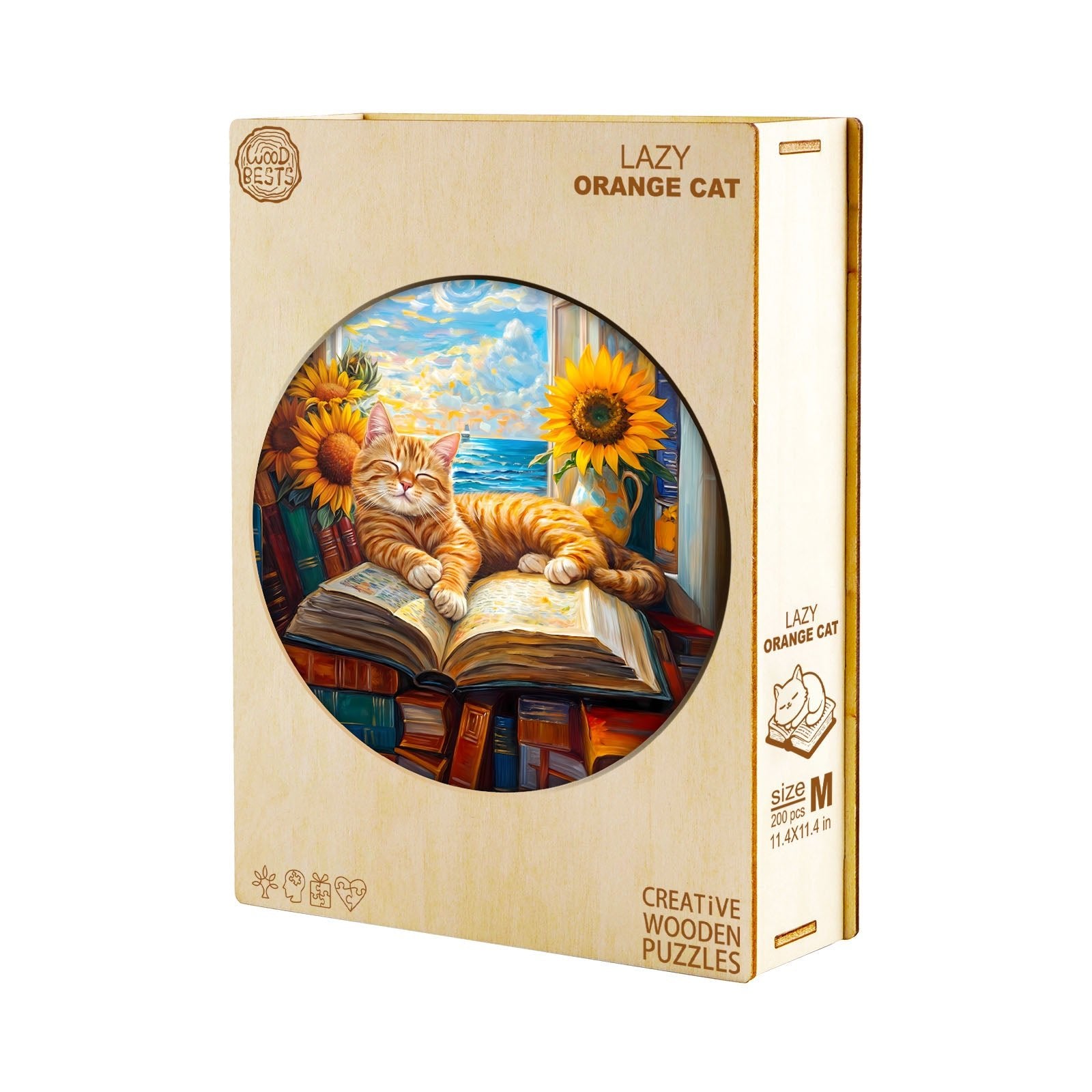 Whimsical Wooden Jigsaw Puzzle - Lazy orange cat - pickApuzzle