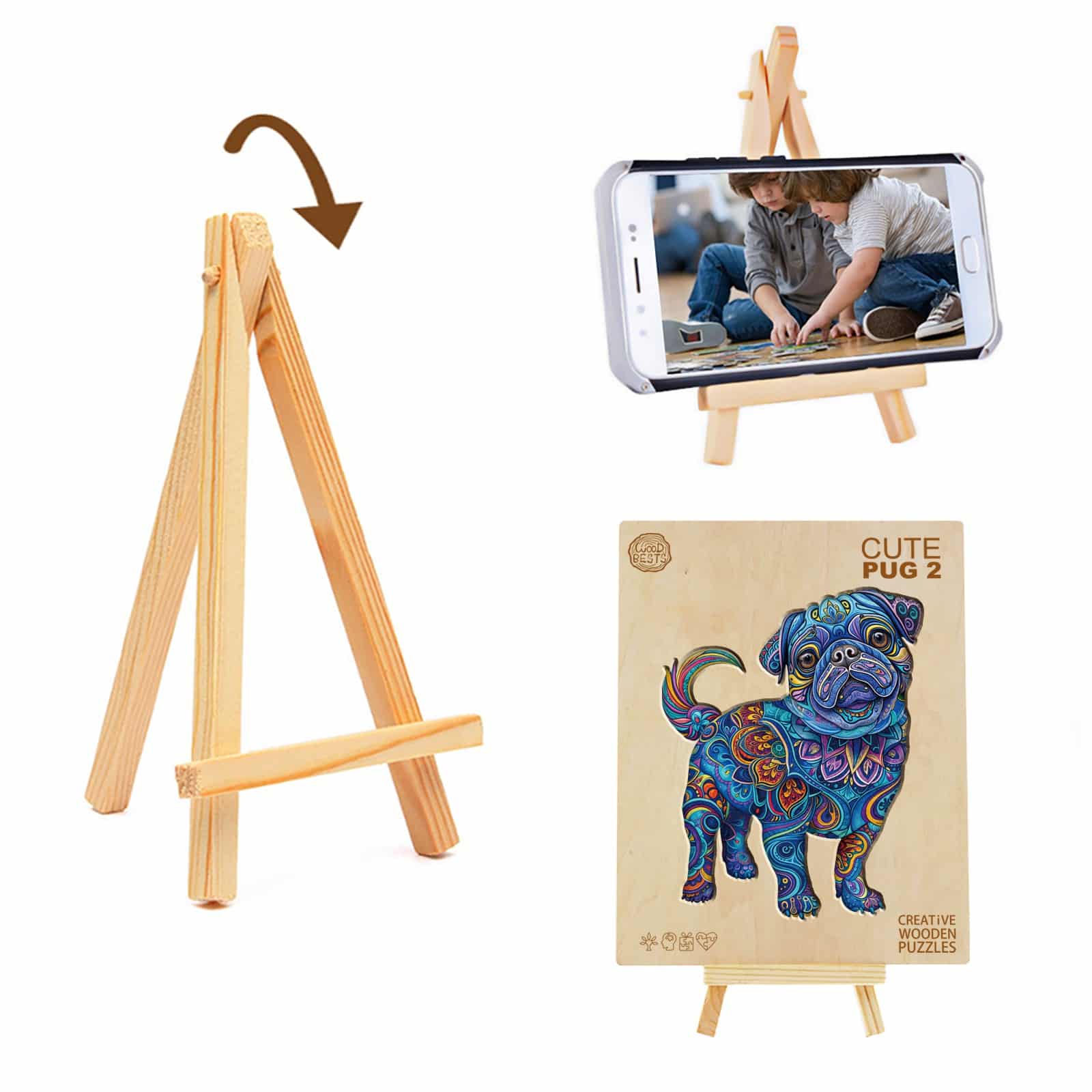 Whimsical Wooden Jigsaw Puzzle - Cute Pug 2 - pickApuzzle