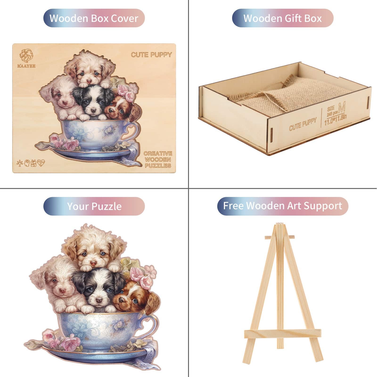 Whimsical Wooden Jigsaw Puzzle - Cute Puppy - pickApuzzle