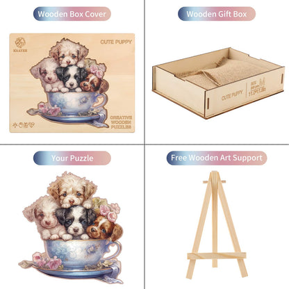 Whimsical Wooden Jigsaw Puzzle - Cute Puppy - pickApuzzle