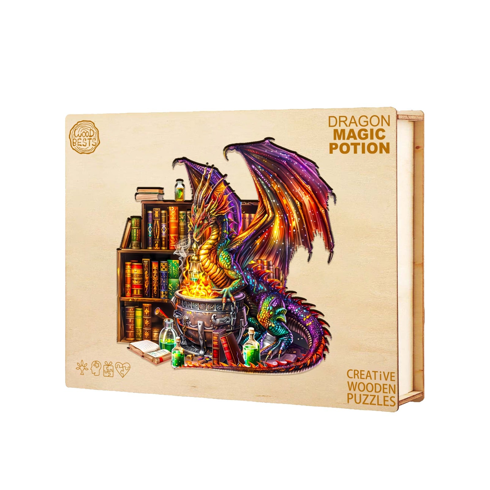 Whimsical Wooden Jigsaw Puzzle-  dragon magic potion