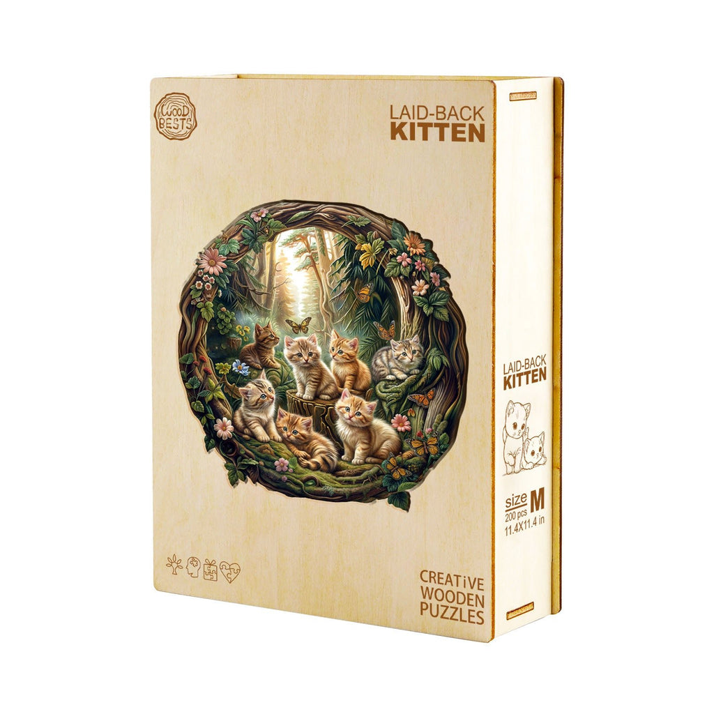 Whimsical Wooden Jigsaw Puzzle - Laid - back kitten - pickApuzzle