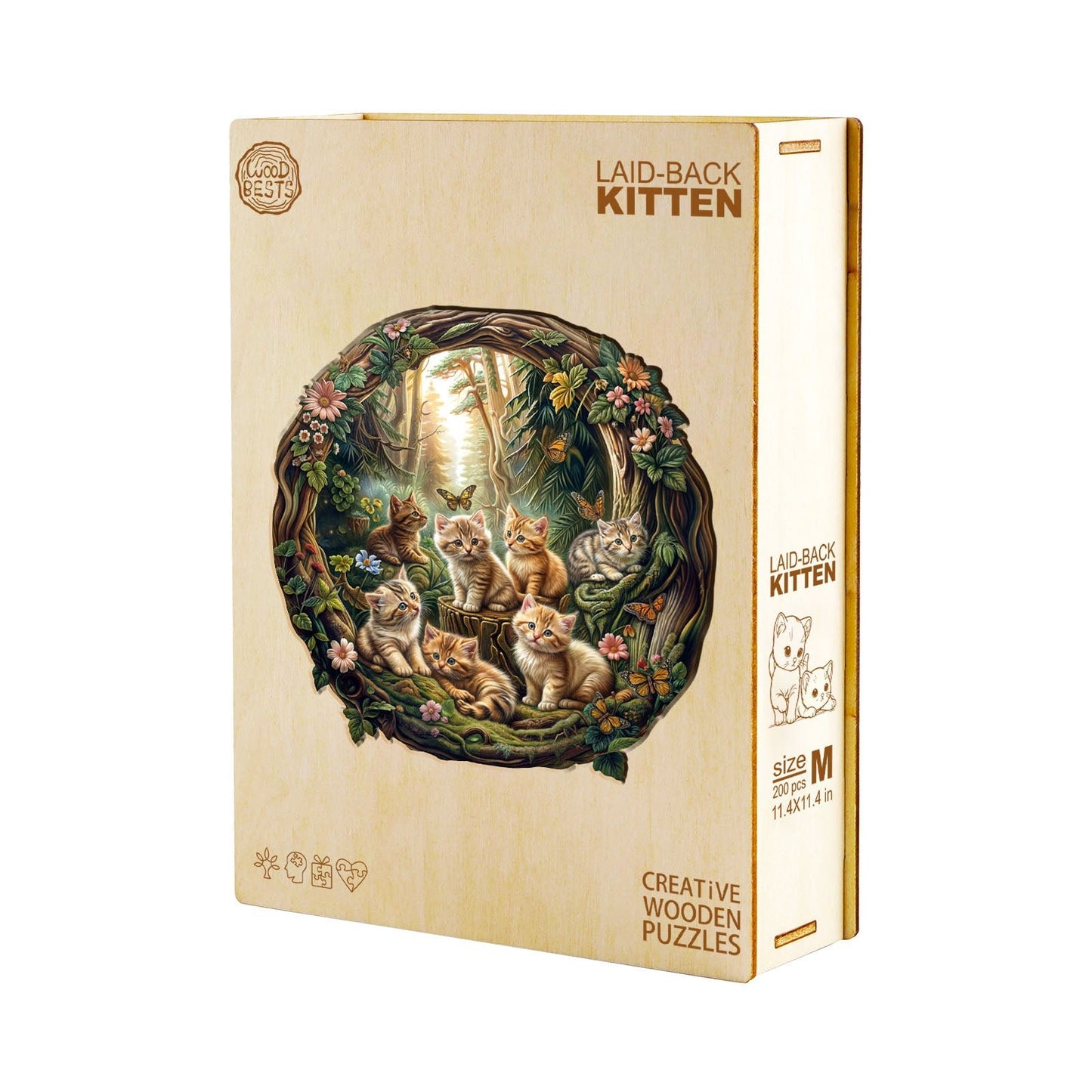 Whimsical Wooden Jigsaw Puzzle - Laid - back kitten - pickApuzzle