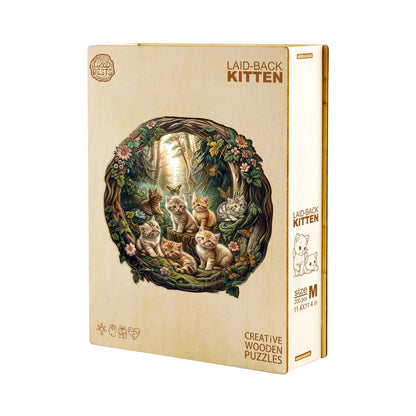 Whimsical Wooden Jigsaw Puzzle - Laid - back kitten - pickApuzzle