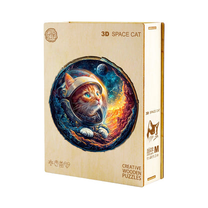 Whimsical Wooden Jigsaw Puzzle - 3D Space Cat - pickApuzzle