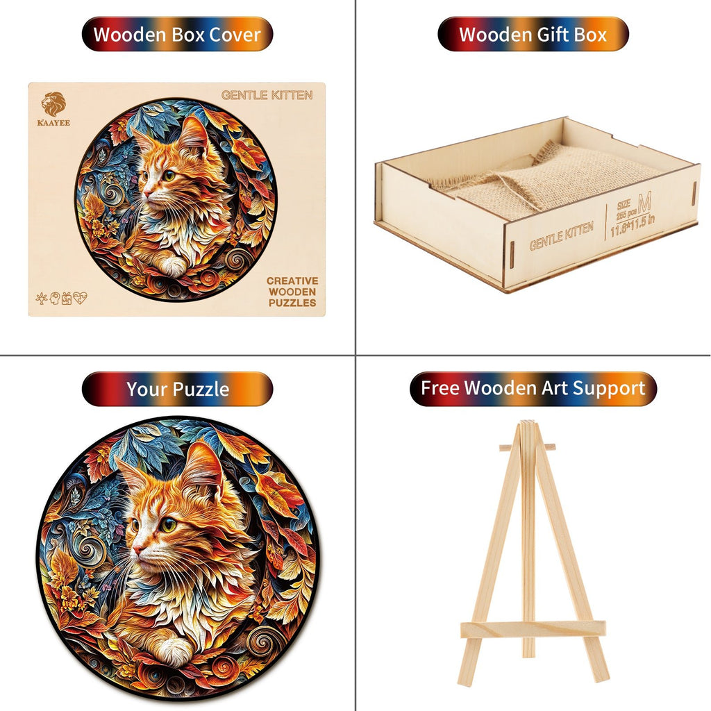 Whimsical Wooden Jigsaw Puzzle - Gentle Kitten - pickApuzzle