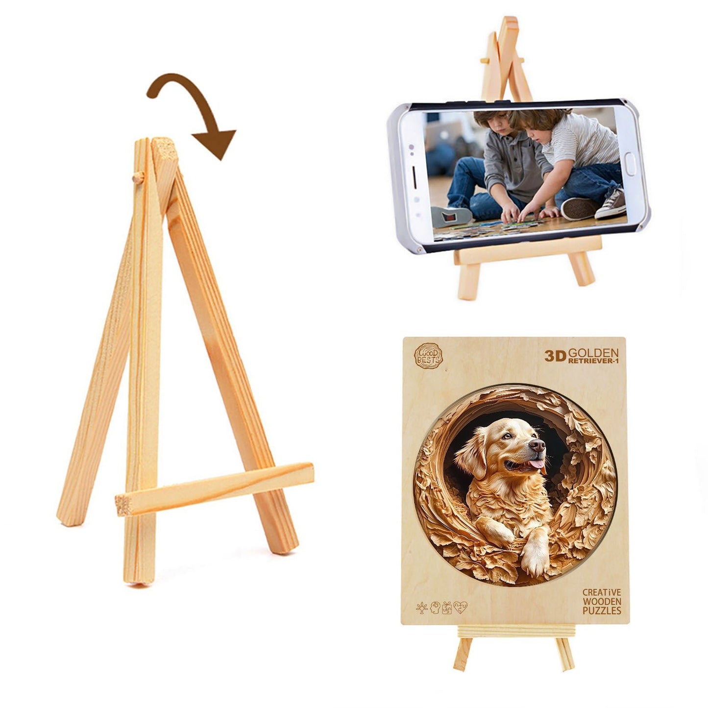 Whimsical Wooden Jigsaw Puzzle - 3D golden retriever - pickApuzzle