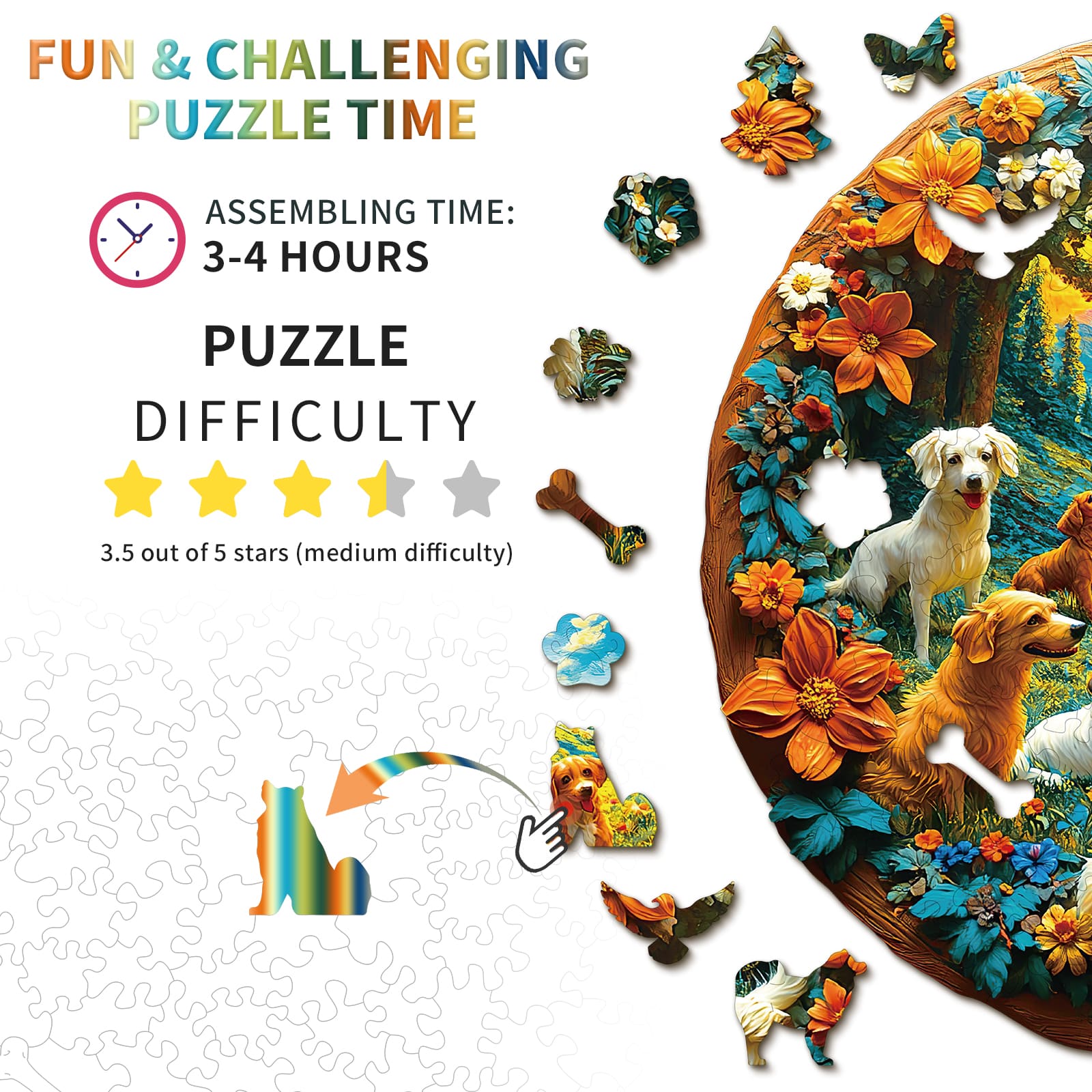 Whimsical Wooden Jigsaw Puzzle - Doggy Paradise - pickApuzzle