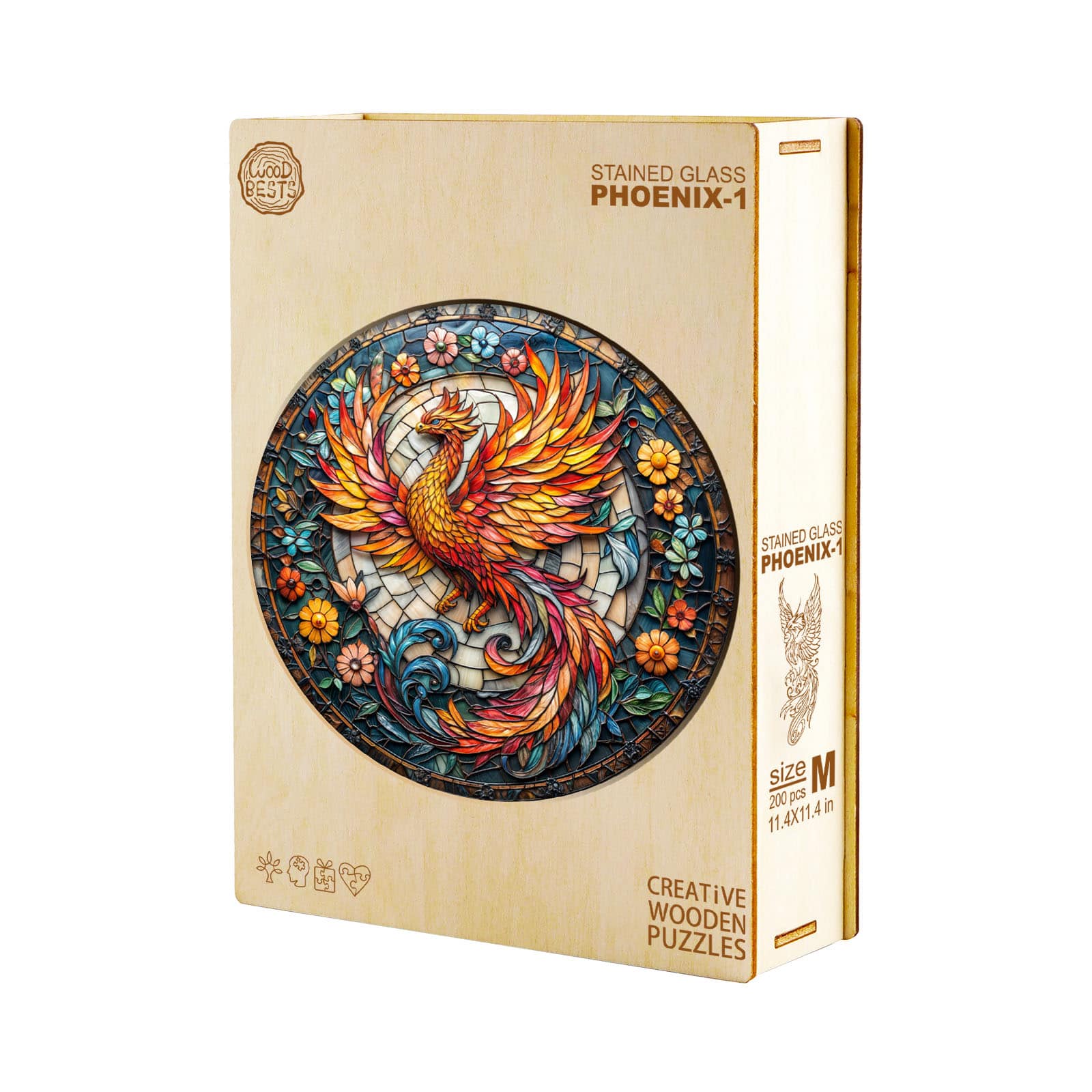 Whimsical Wooden Jigsaw Puzzle-Stained Glass Phoenix