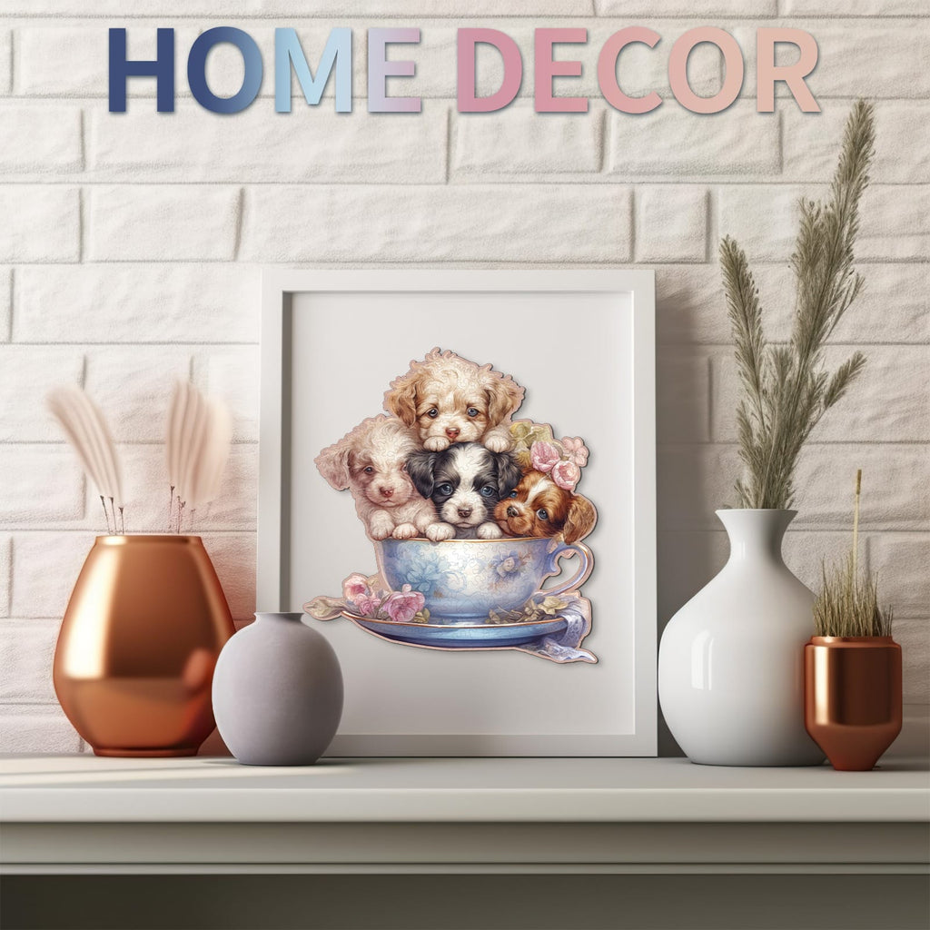 Whimsical Wooden Jigsaw Puzzle - Cute Puppy - pickApuzzle