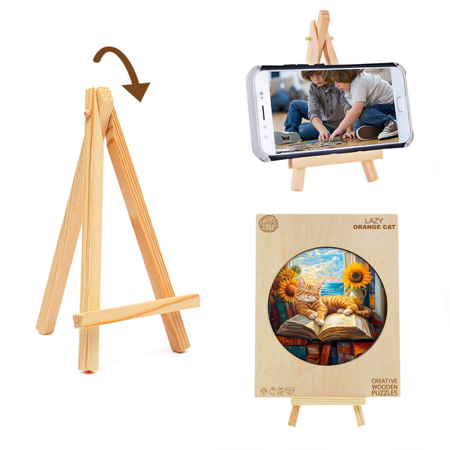 Whimsical Wooden Jigsaw Puzzle - Lazy orange cat - pickApuzzle