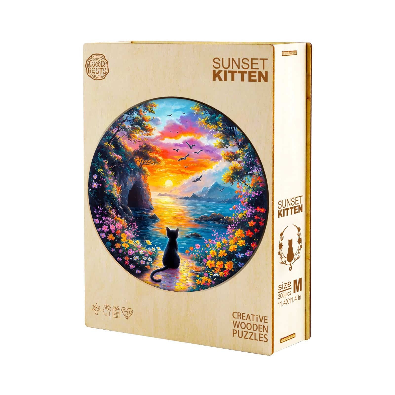 Whimsical Wooden Jigsaw Puzzle- Sunset kitten