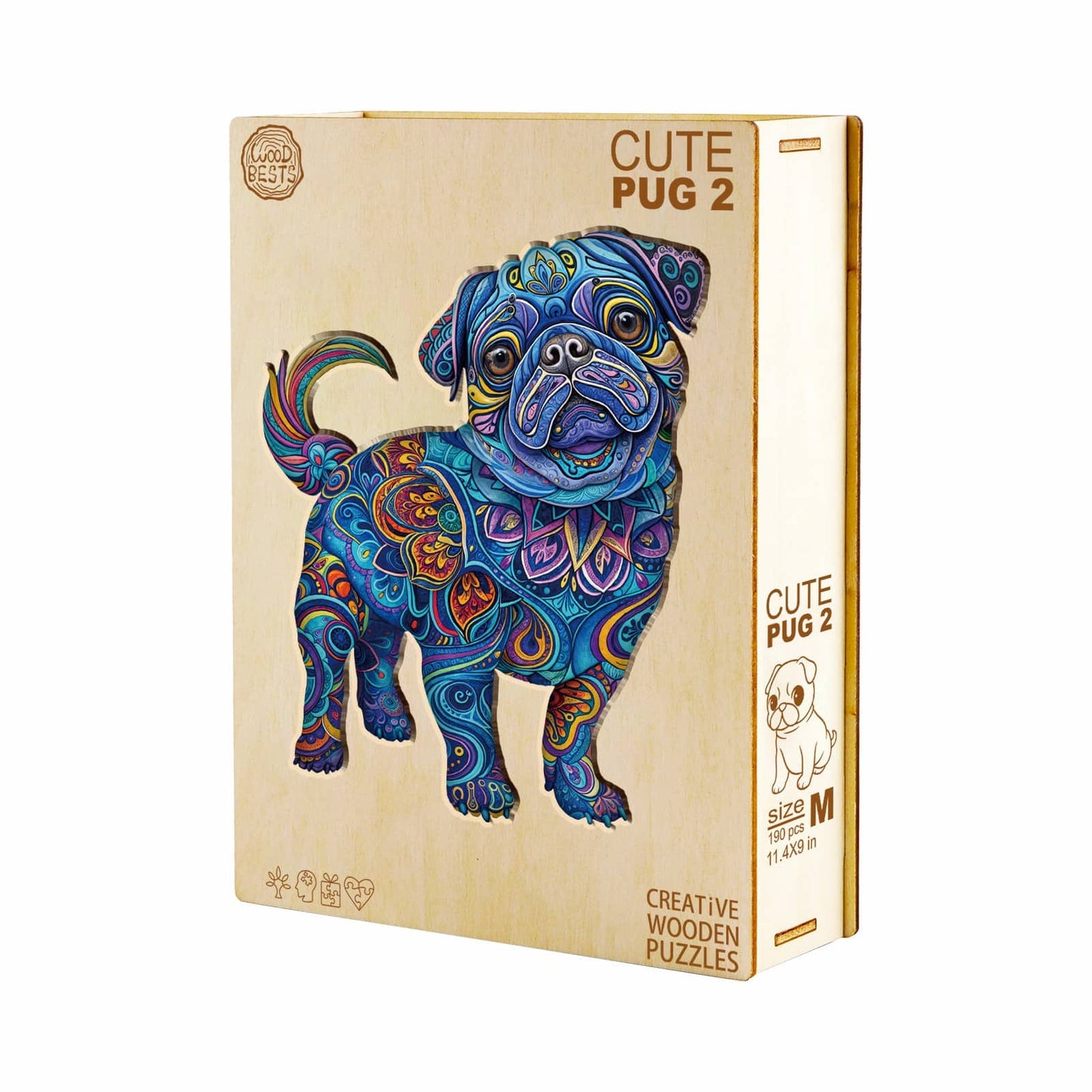 Whimsical Wooden Jigsaw Puzzle - Cute Pug 2 - pickApuzzle