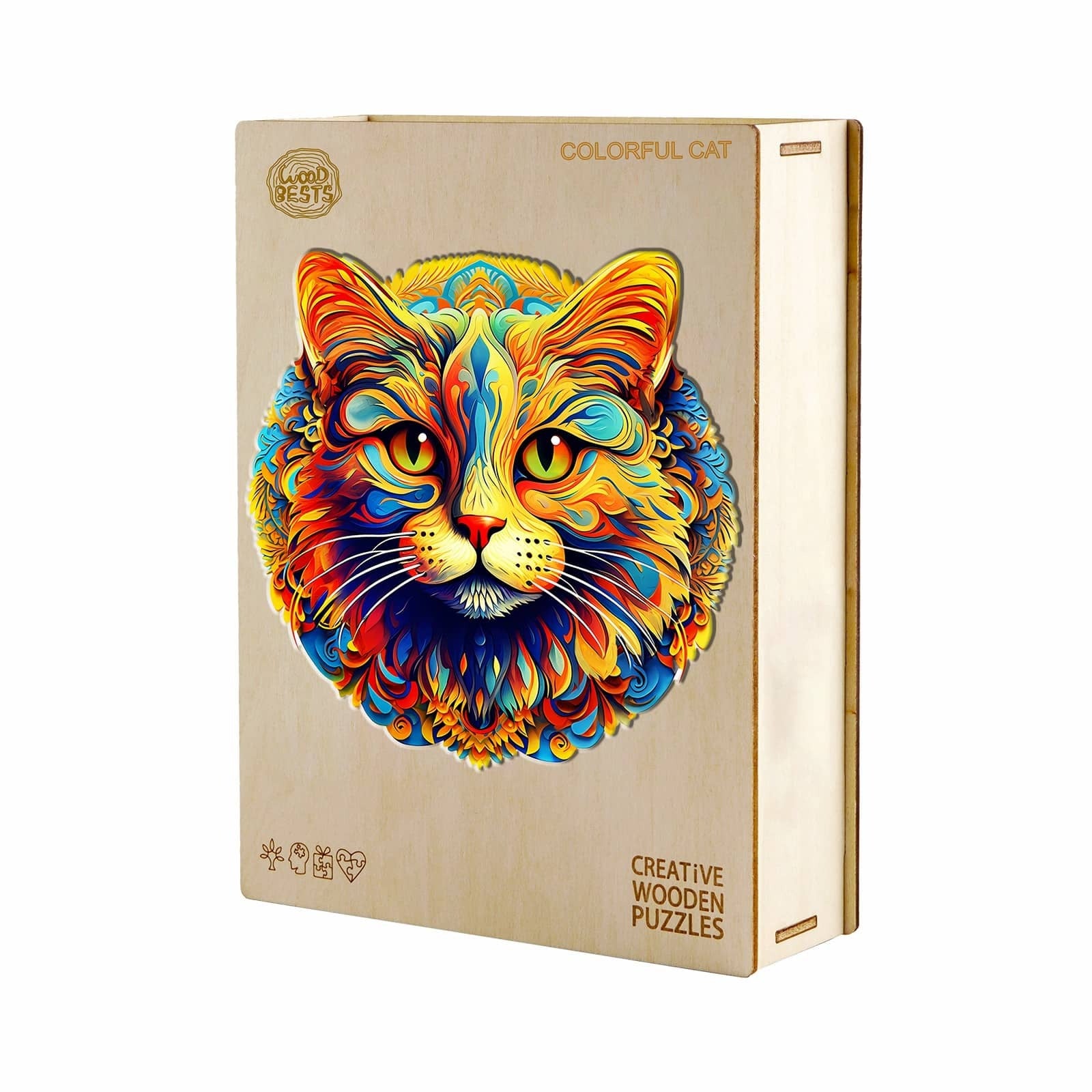 Whimsical Wooden Jigsaw Puzzle- colorful cat