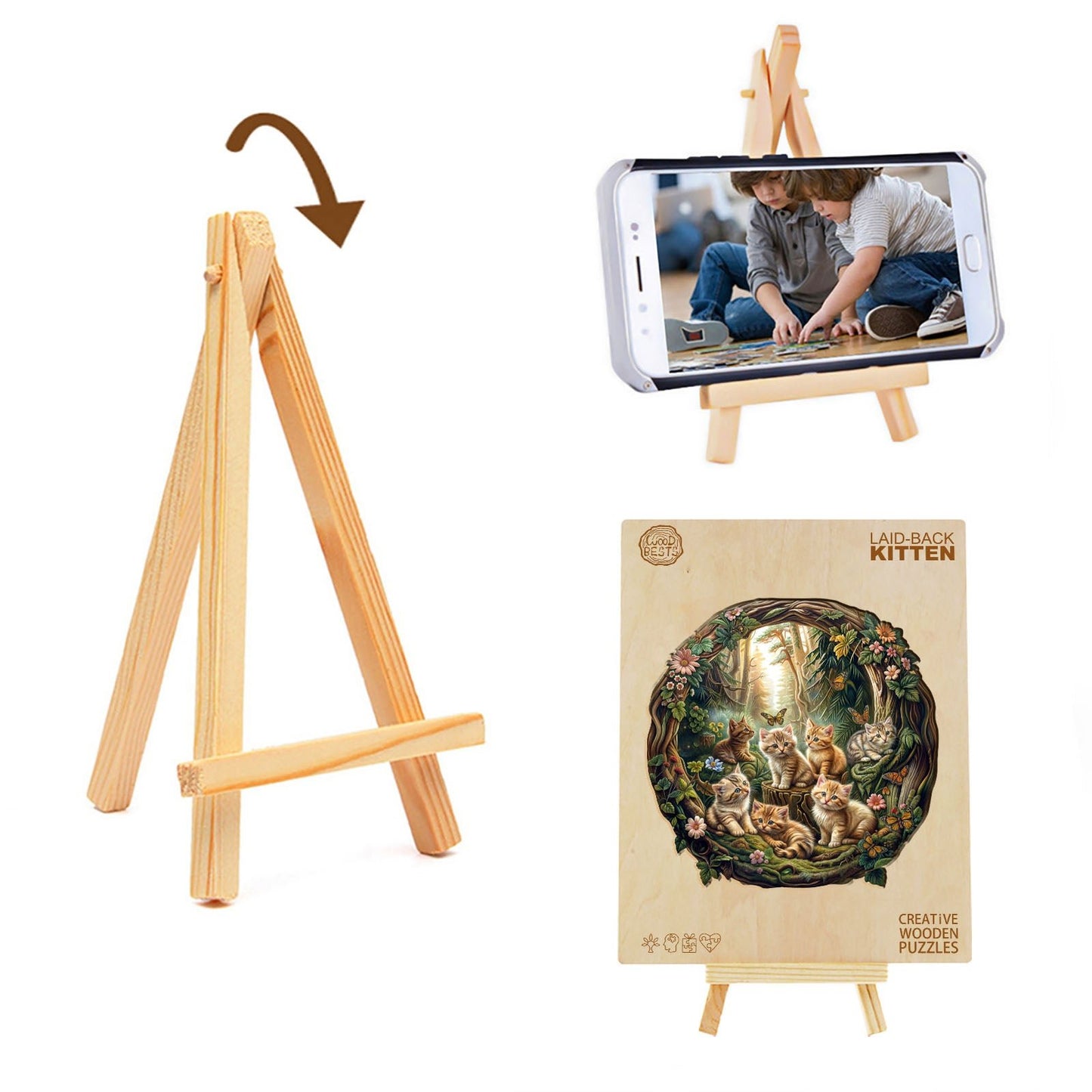 Whimsical Wooden Jigsaw Puzzle - Laid - back kitten - pickApuzzle