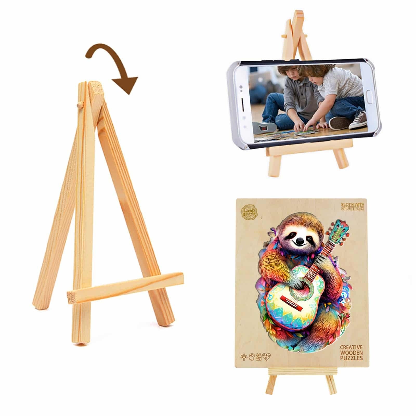 Whimsical Wooden Jigsaw Puzzle-sloth with guitar
