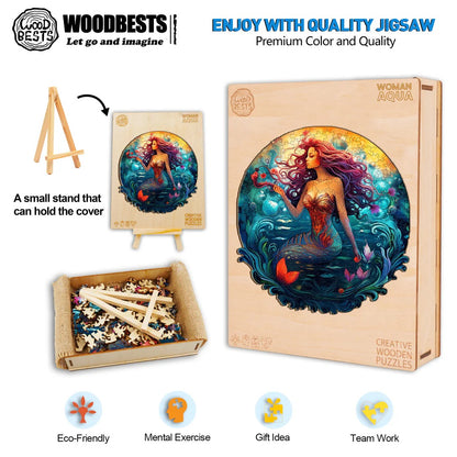 Whimsical Wooden Jigsaw Puzzle- Aqua Woman