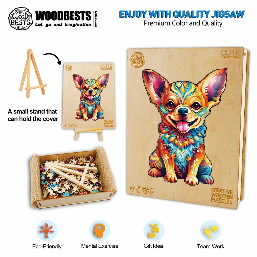 Whimsical Wooden Jigsaw Puzzle- Cute Chihuahua
