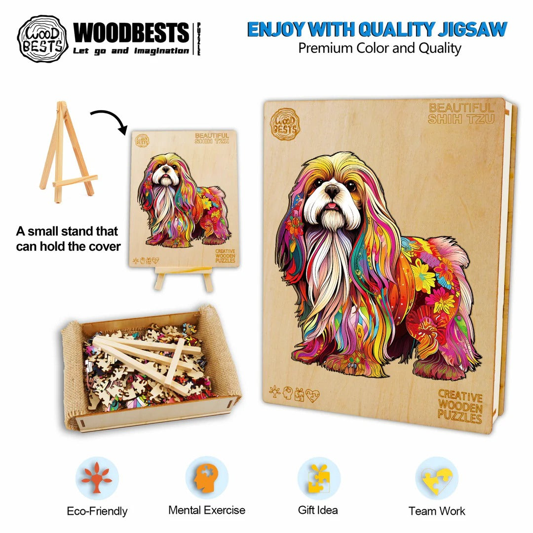 Whimsical Wooden Jigsaw Puzzle- Beautiful shih tzu