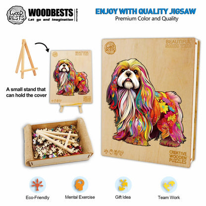 Whimsical Wooden Jigsaw Puzzle- Beautiful shih tzu