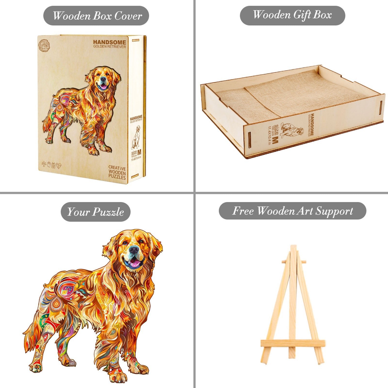 Whimsical Wooden Jigsaw Puzzle - Handsome golden retriever - pickApuzzle