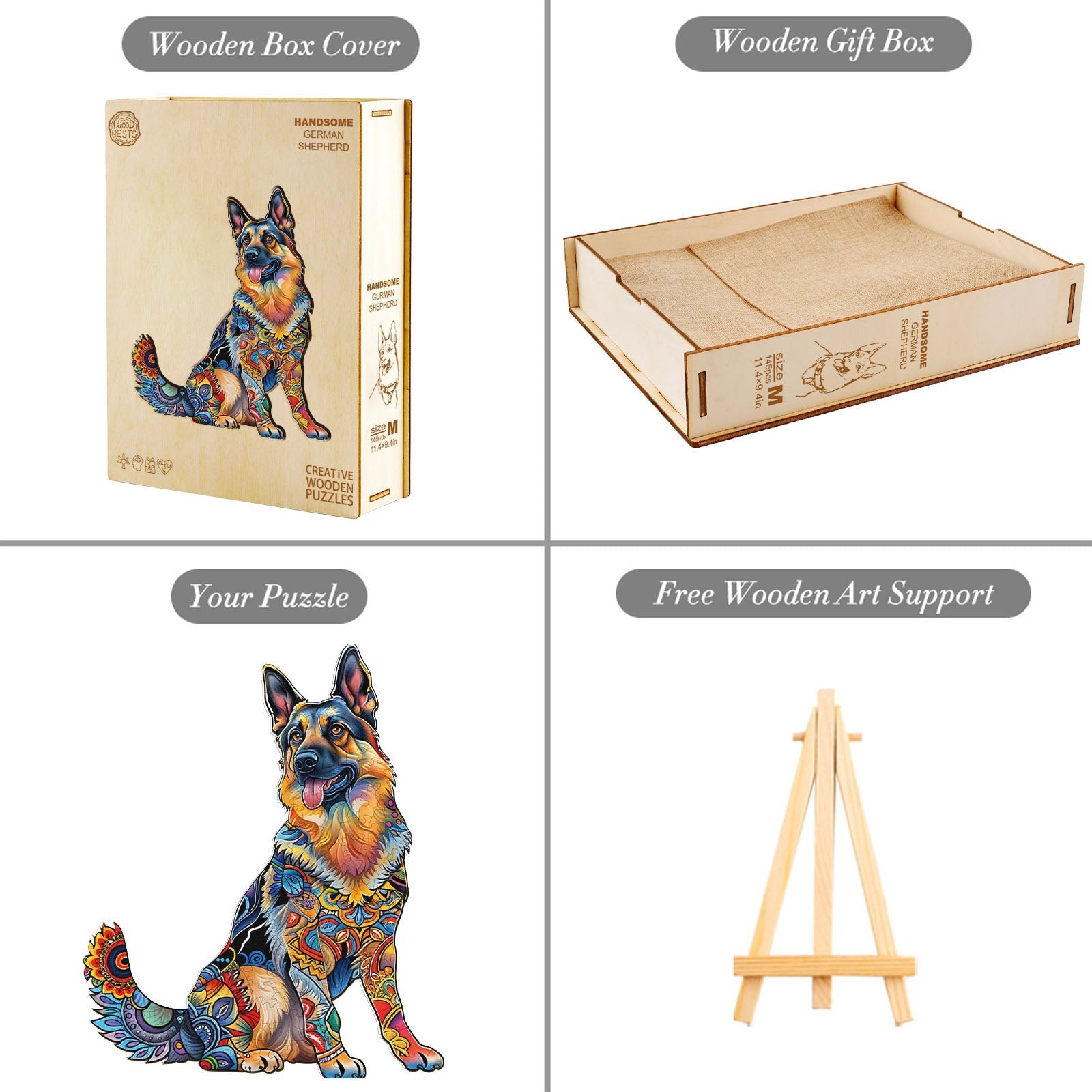 Whimsical Wooden Jigsaw Puzzle - Handsome German Shepherd - pickApuzzle