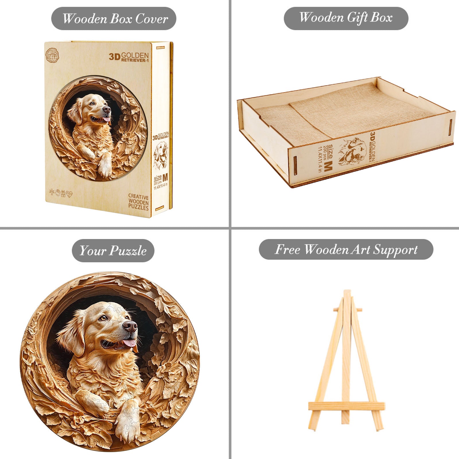 Whimsical Wooden Jigsaw Puzzle - 3D golden retriever - pickApuzzle