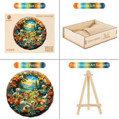 Whimsical Wooden Jigsaw Puzzle - Doggy Paradise - pickApuzzle