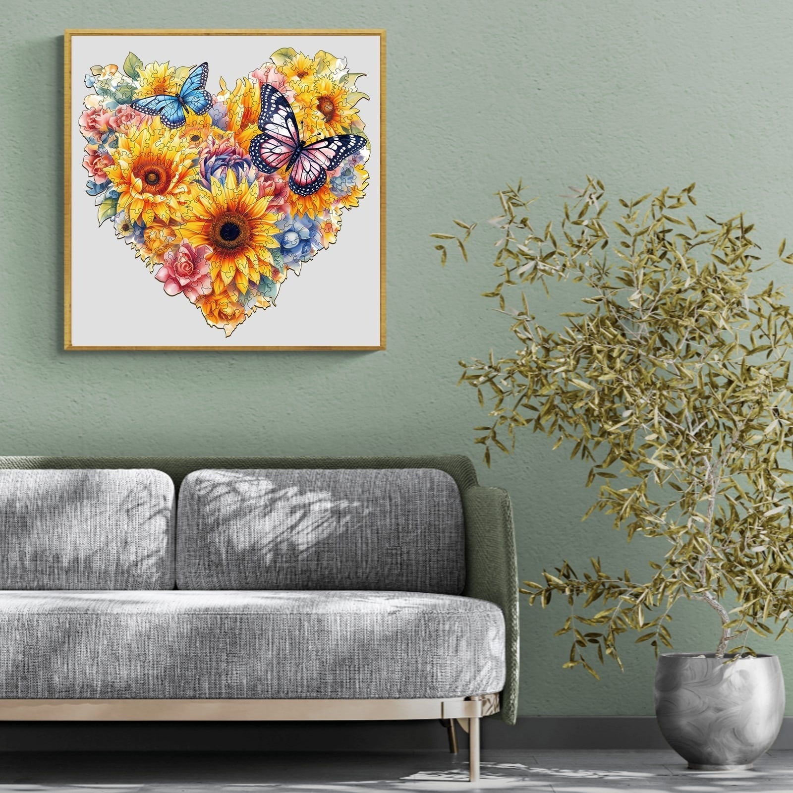 Whimsical Wooden Jigsaw Puzzle- Sunflowers and butterflies