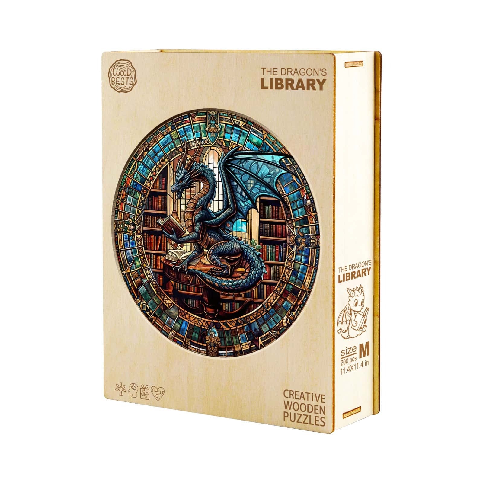 Whimsical Wooden Jigsaw Puzzle- The Dragon's Library