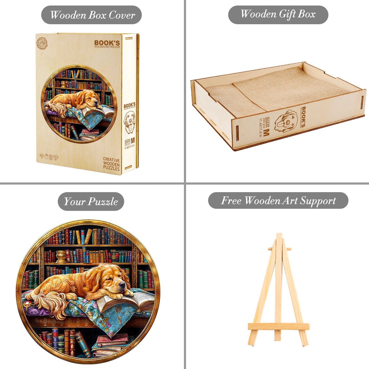 Whimsical Wooden Jigsaw Puzzle - book¡¯s Golden Retriever - pickApuzzle