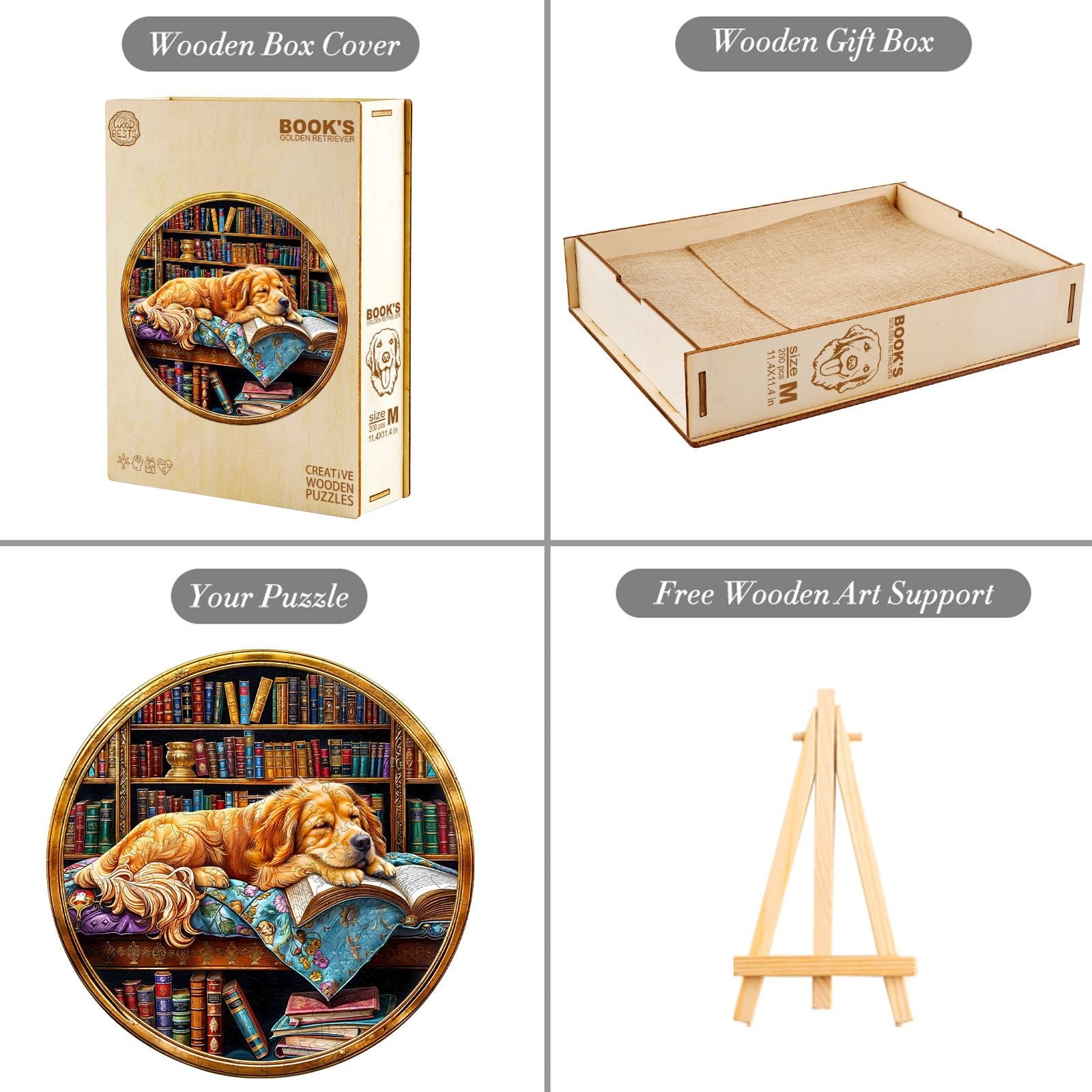 Whimsical Wooden Jigsaw Puzzle - book¡¯s Golden Retriever - pickApuzzle