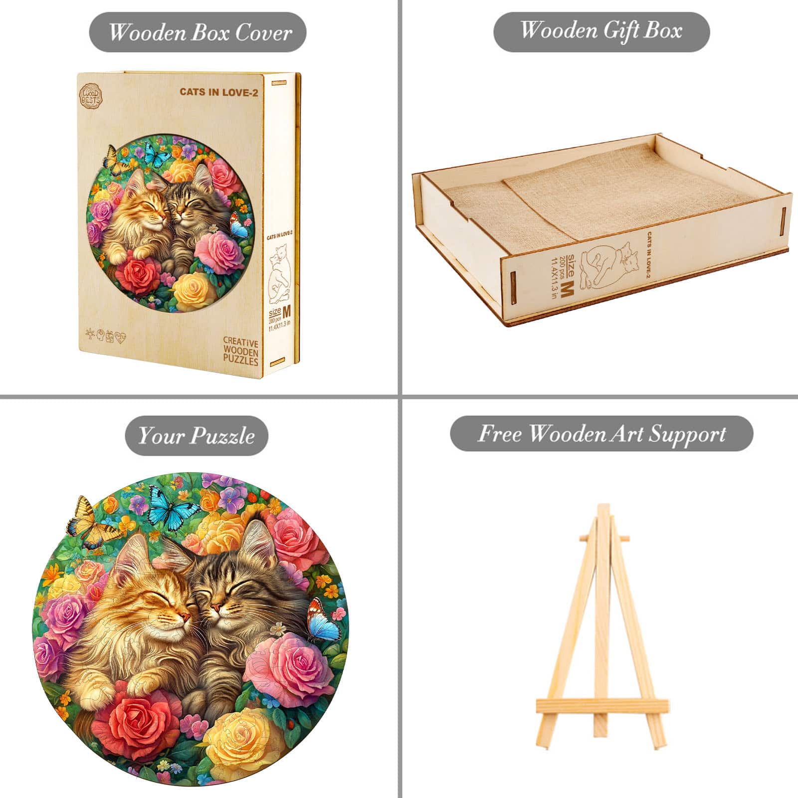 Whimsical Wooden Jigsaw Puzzle - Cats in love - 2 - pickApuzzle