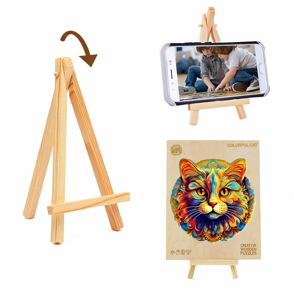 Whimsical Wooden Jigsaw Puzzle- colorful cat