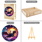 Whimsical Wooden Jigsaw Puzzle - kitten riding dragon - pickApuzzle