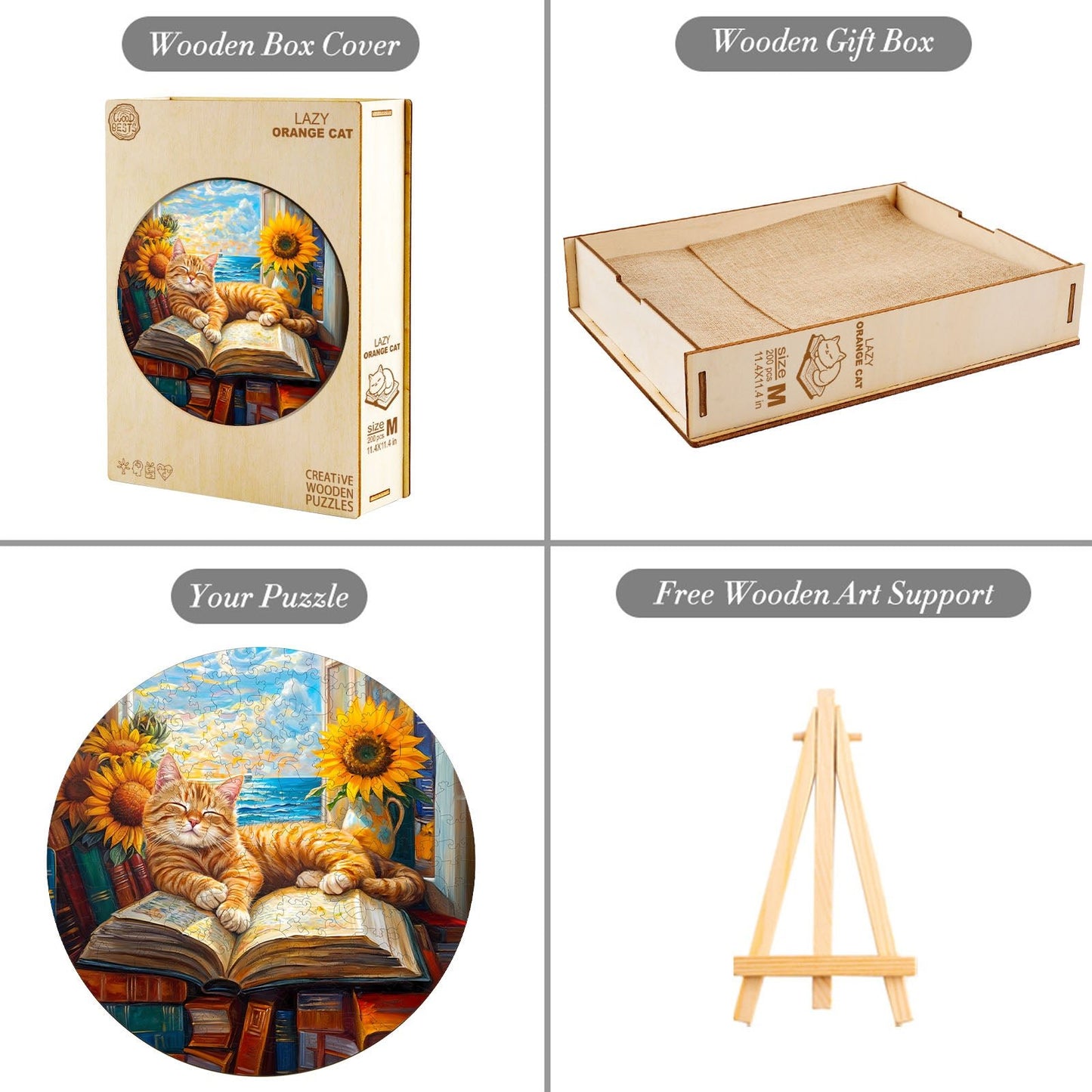 Whimsical Wooden Jigsaw Puzzle - Lazy orange cat - pickApuzzle