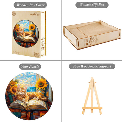 Whimsical Wooden Jigsaw Puzzle - Lazy orange cat - pickApuzzle