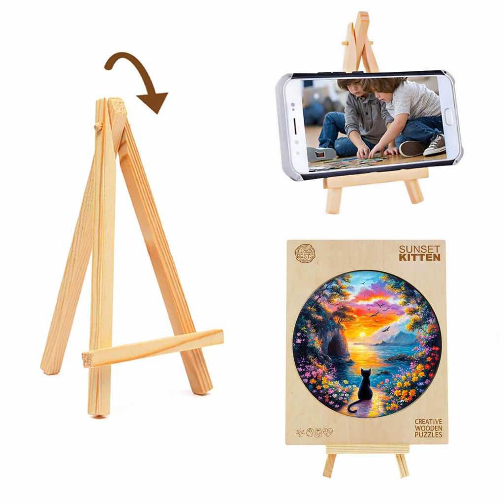 Whimsical Wooden Jigsaw Puzzle- Sunset kitten