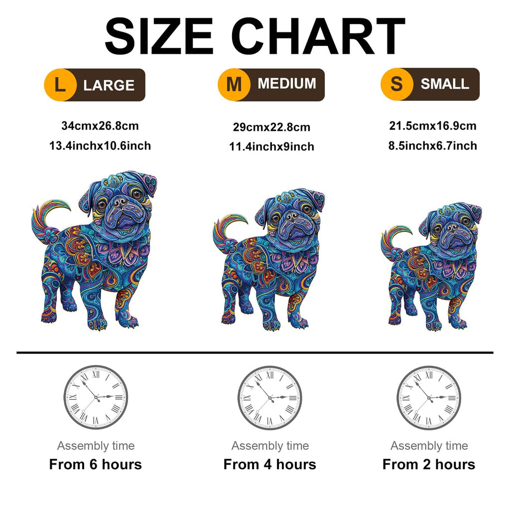 Whimsical Wooden Jigsaw Puzzle - Cute Pug 2 - pickApuzzle