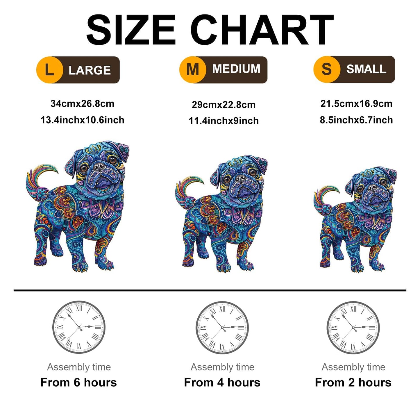 Whimsical Wooden Jigsaw Puzzle - Cute Pug 2 - pickApuzzle