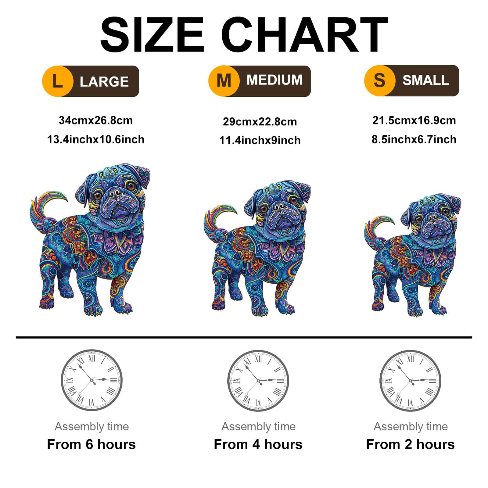 Whimsical Wooden Jigsaw Puzzle - Cute Pug 2 - pickApuzzle