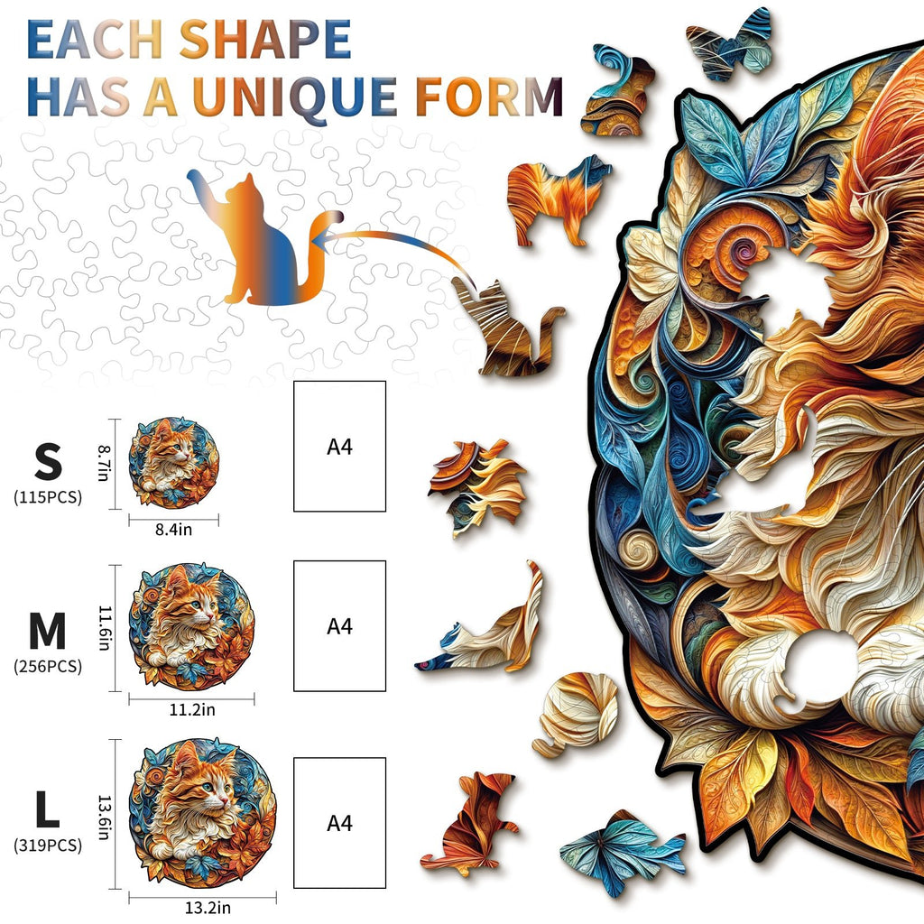Whimsical Wooden Jigsaw Puzzle - Curious Kitten - pickApuzzle
