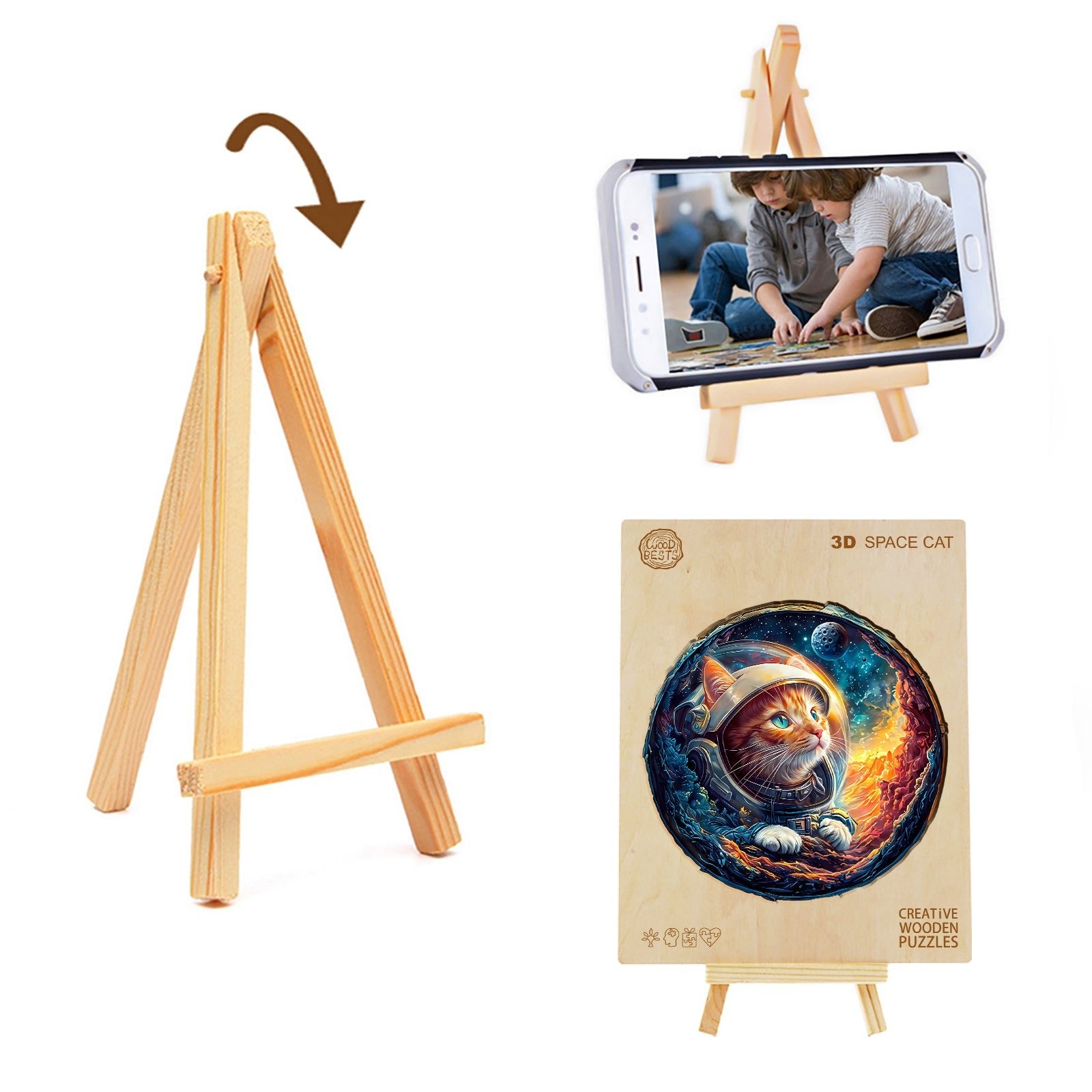 Whimsical Wooden Jigsaw Puzzle - 3D Space Cat - pickApuzzle