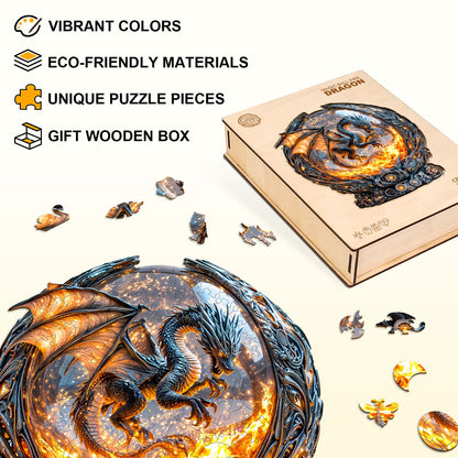 Launiges Holzpuzzle - Magischer Kugel-Feuerdrache