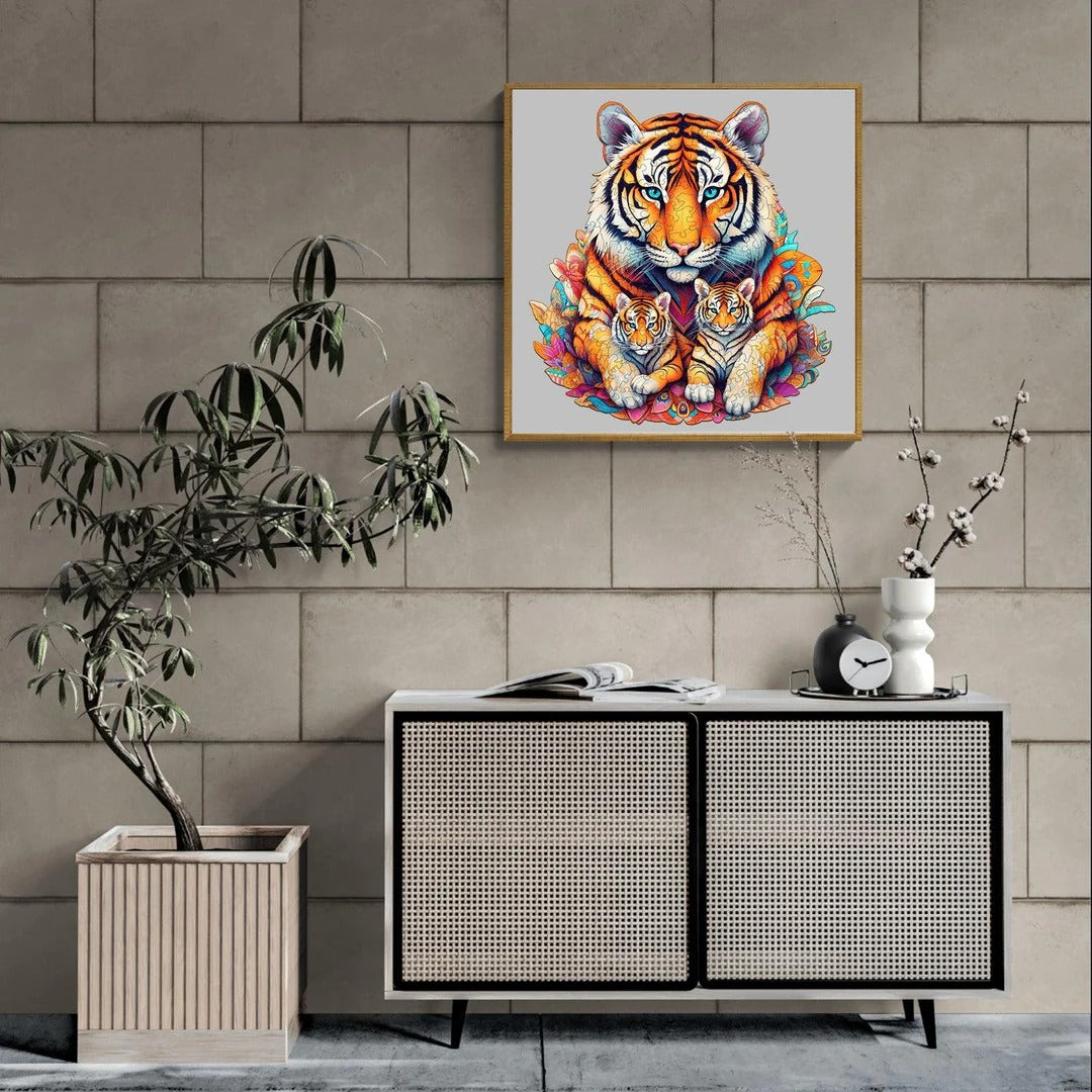 Whimsical Wooden Jigsaw Puzzle-Tiger Family