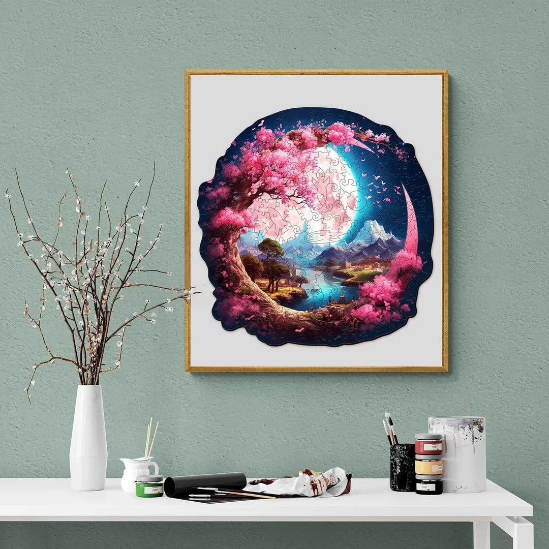 Whimsical Wooden Jigsaw Puzzle-Beautiful Moon