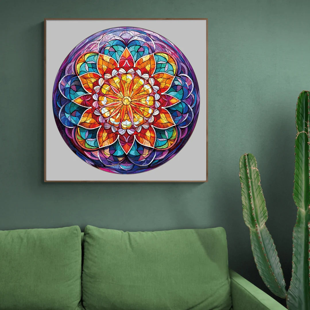 Whimsical Wooden Jigsaw Puzzle-church glass mandala